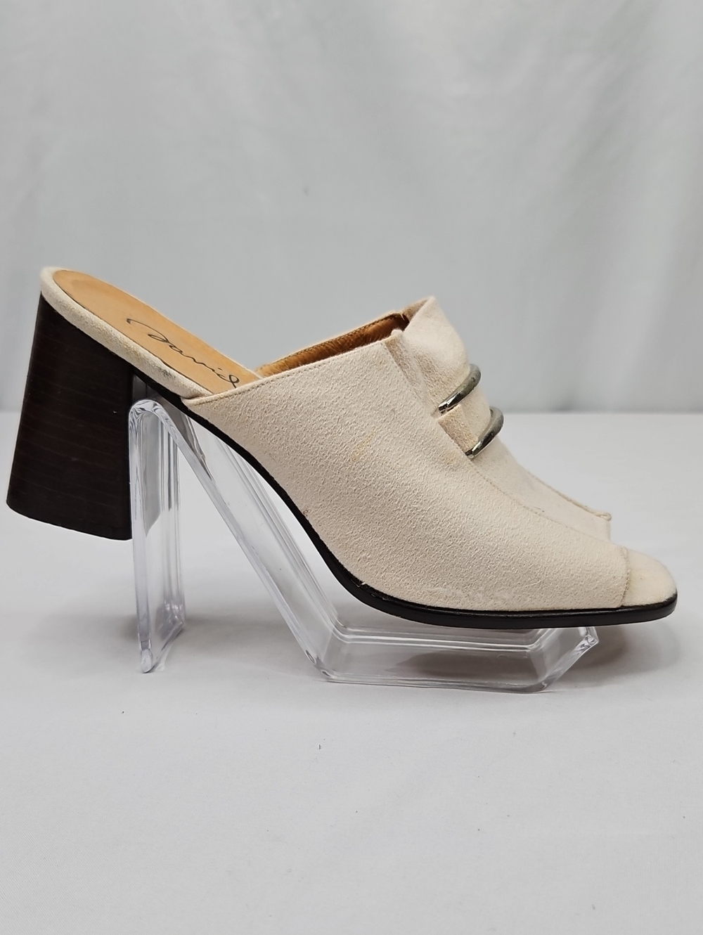 DAVID AARON 7 1/2 M Cream FABRIC  open toe slip on Mules  Shoes